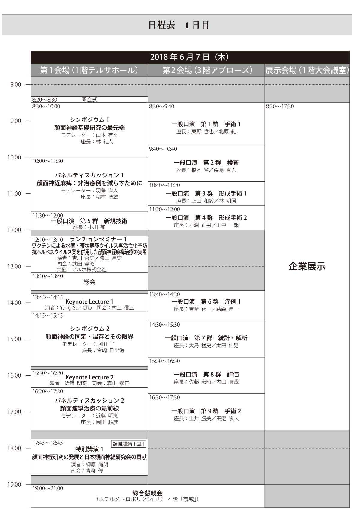 第41回日本顔面神経学会日程表：１日目